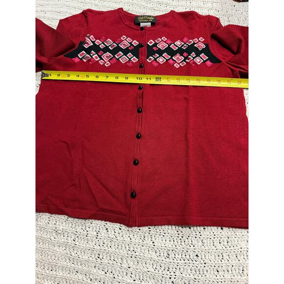 VTG Bob Mackie 2 Pc Cardigan Sweater Shell Embroidered Womens Medium Red Black - Picture 6 of 15
